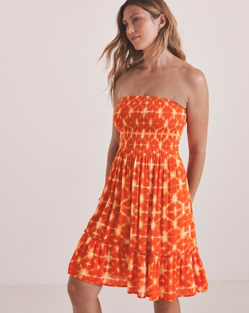 Shirred Bandeau Mini Beach Dress