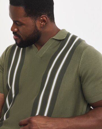 Stripe Open Neck Knitted Polo