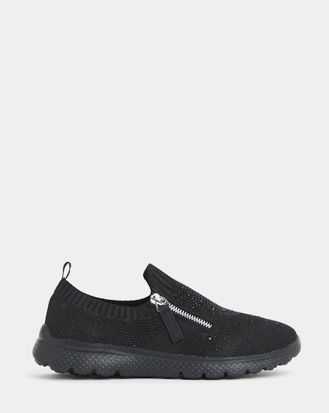 Cushion Walk Sparkle Fly Knit Side Zip Trainers - Wide Fit (E)