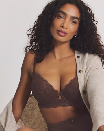 Pretty Secrets Floral Lace Boost Plunge Bra (B-F) Chocolate