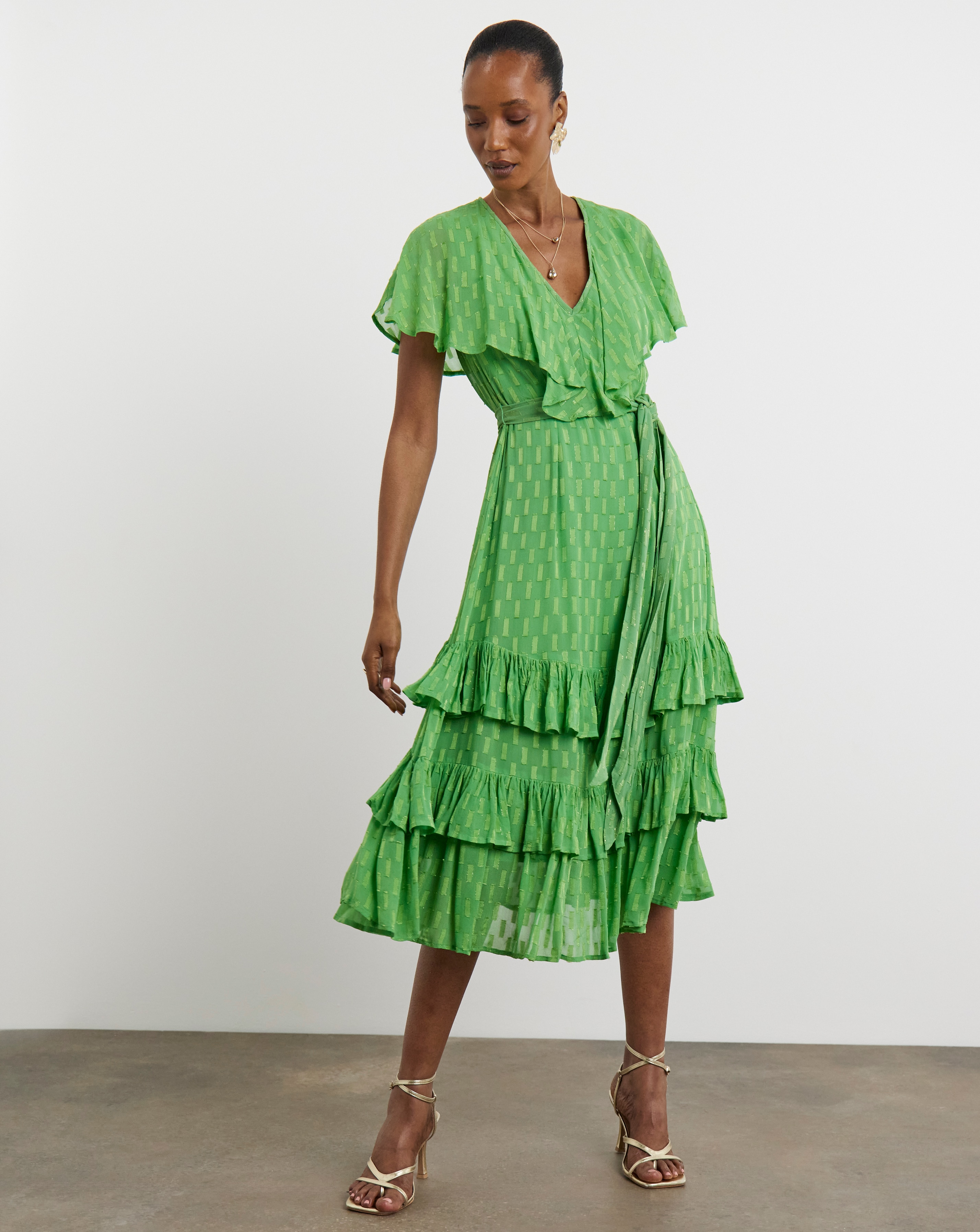 joanna hope green dress Metallic Dobby Maxi Evening gowns