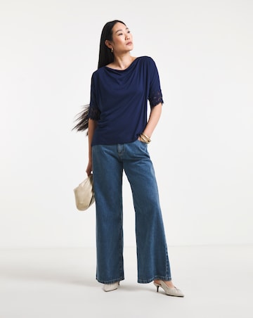 Drape Neck Lace Trim Top