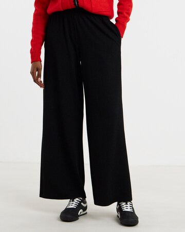 Black Textured Jersey Wide Leg Trouser