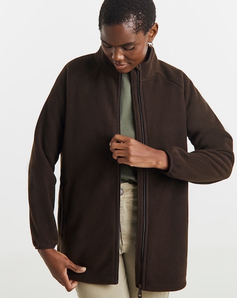 Chocolate Zip Through Longline Fleece