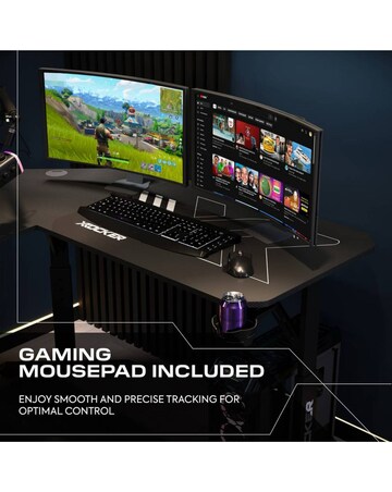 X Rocker Cougar 140cm Height Adjustable Corner Gaming Desk with Mousepad - Black