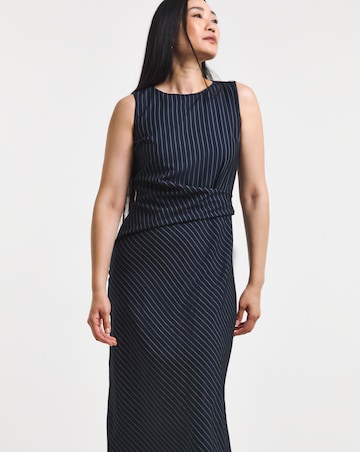 Pinstripe Ruched Detail Midi Shift Dress