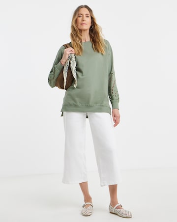 Khaki Broderie Sleeve Sweatshirt