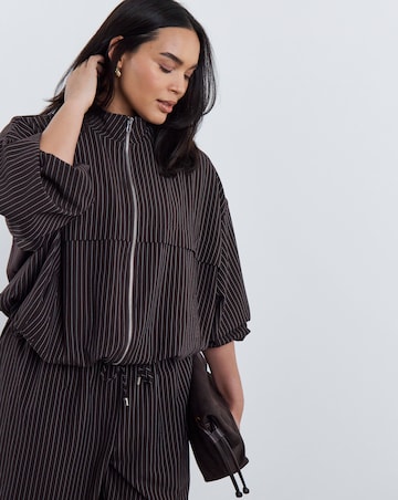 Simply Be Chocolate Stripe Full Zip Funnel Neck Top