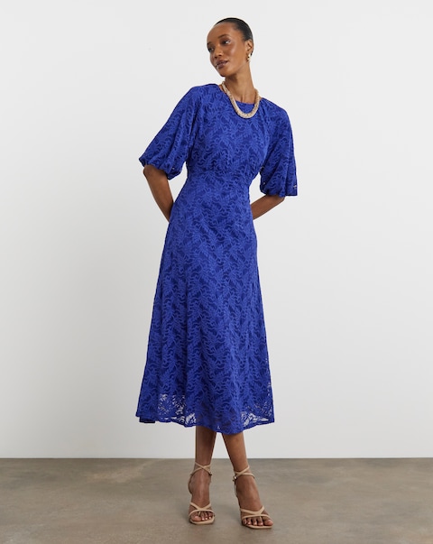 Joanna Hope Lace Dress With Puff Sleeves