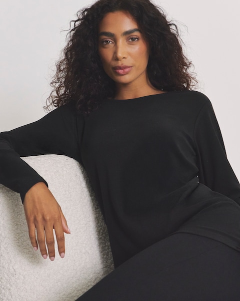 Pretty Secrets Thermal Brushed Fleece Long Sleeve Top Black