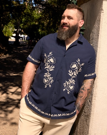 Navy Embroidered Short Sleeve Shirt