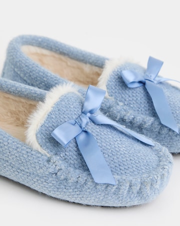 Lorna Knitted Full Slipper With Bow Detail - Wide Fit (E)