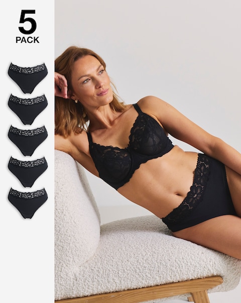Pretty Secrets (5 Pack) Lace Top Thongs Black