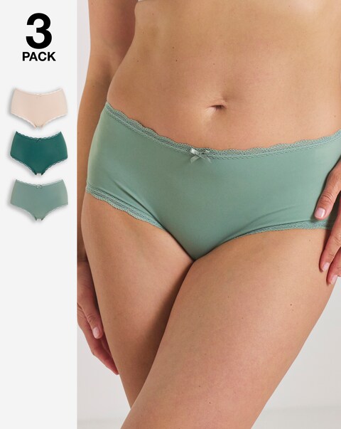 Pretty Secrets (3 Pack) Microfibre Lace Trim Short Knickers