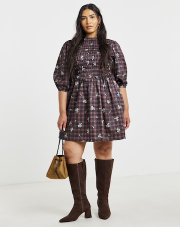 Simply Be Floral Check Shirred Mini Dress