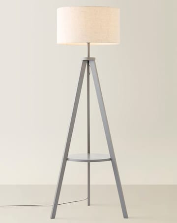 ValueLights Morrigan Grey Wood Tripod Floor Lamp with Shelf