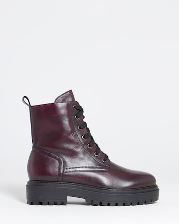 Serena Leather Chunky Lace Up Boots - Wide Fit (E)