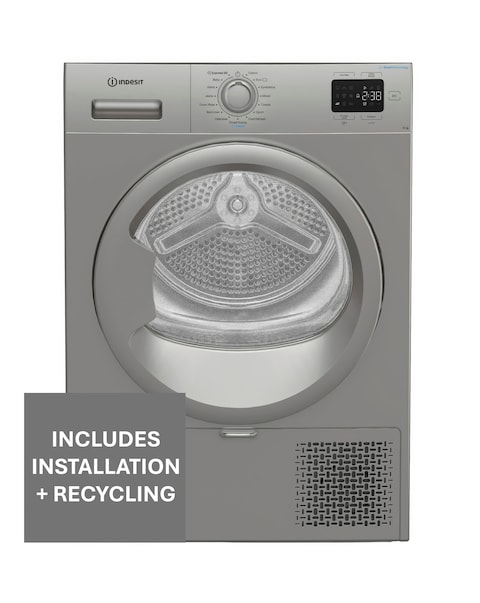 Indesit C YSD 82D SS UK 8kg Heat Pump Tumble Dryer Silver + Install
