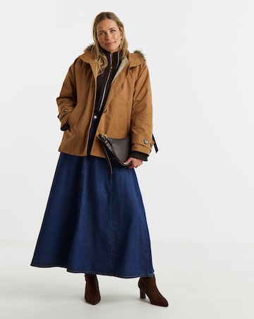 Tobacco Quilt Lined Faux Fur Collar Parka