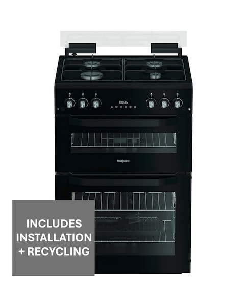 Hotpoint HDG6GDCB1 60cm Gas Double Cooker with Glass Lid - Black + Install