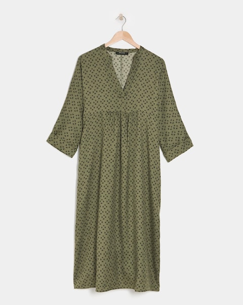 Collarless Placket Detail Smock Dress