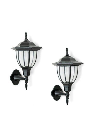 ValueLights Pack of 2 Black Lantern Solar Wall Lights