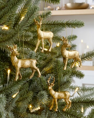 Gisela Graham Gold Reindeer Hanging Decorations - Set of 4
