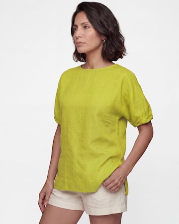 Chartreuse Linen Mix Elasticated Cuff Boxy Top