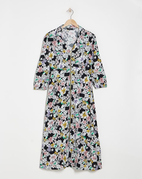 Floral Front Shirt Dress With Open Neck
