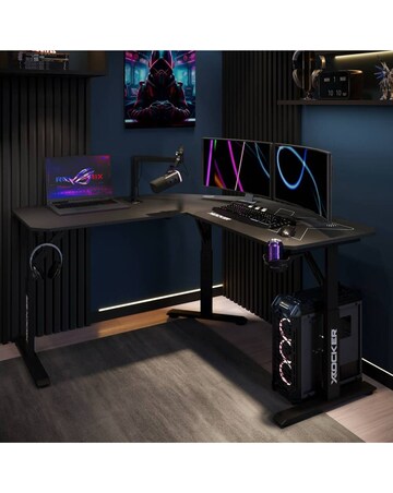 X Rocker Cougar 140cm Height Adjustable Corner Gaming Desk with Mousepad - Black