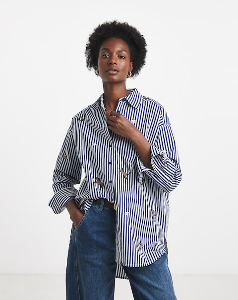 Embroidered Motif Stripe Shirt