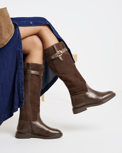 Zoe Leather Flat Knee High Riding Boots - Extra Wide Fit (EEE) & SuperCurvy Calf
