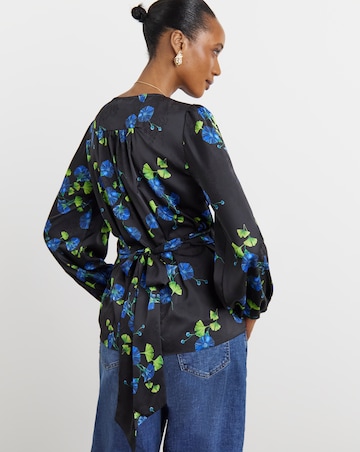 Joanna Hope Floral Satin Wrap Blouse
