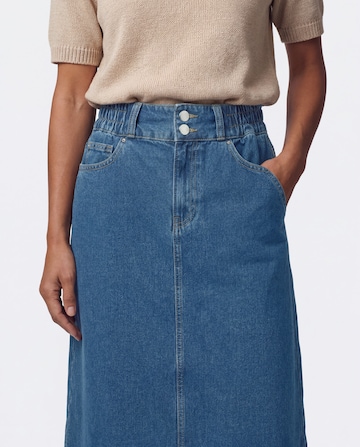 Light Blue Elasticated Waist Midi Denim Skirt