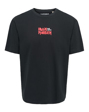 Only & Sons Iron Maiden Relaxed Fit Back Print T-Shirt - Black