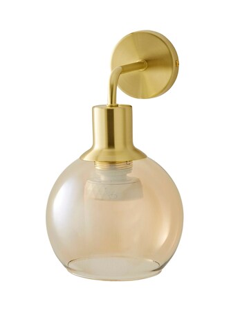 ValueLights Bellamy Brushed Gold Rechargeable Amber Glass Wall Light