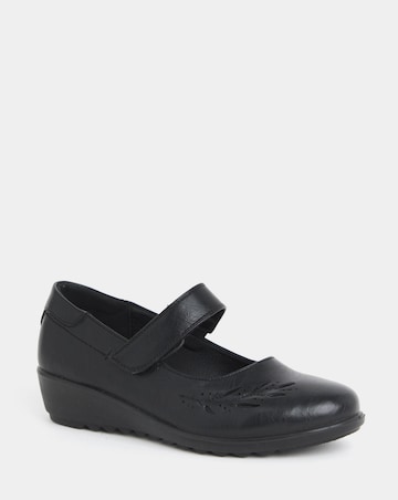 Cushion Walk Wedge Mary Jane Shoes With Embossed Detail - Extra Wide Fit (EEE)
