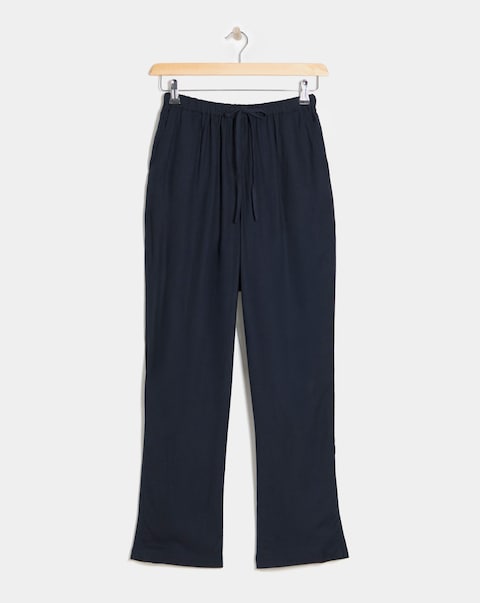 Navy Linen Mix Tapered Trouser