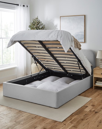 Emery Fabric Ottoman Bedframe with mattress