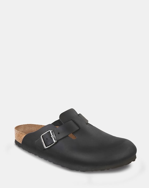 Birkenstock Classic Oiled Leather Boston Clogs - Black