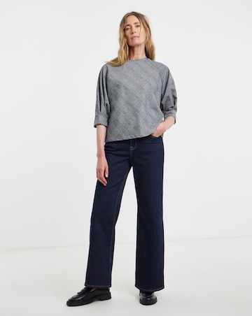 Grey Checked Raglan Sleeve Top