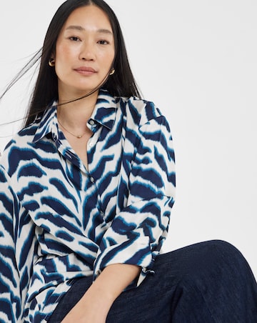 Navy Print Satin Long Sleeve Shirt