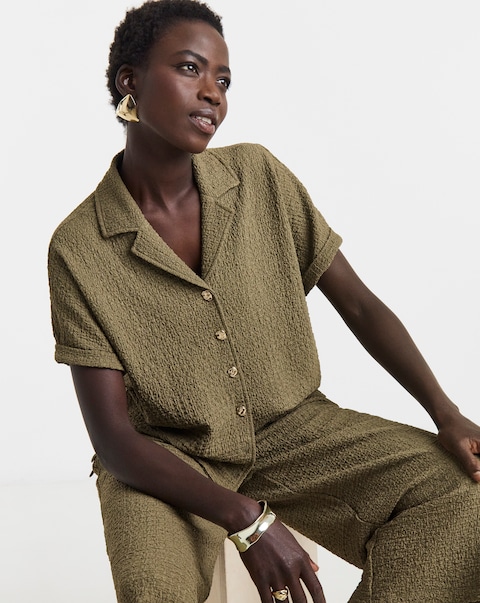 Olive Textured Collar Shirt