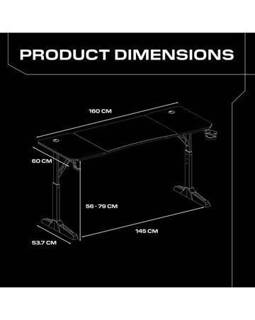 X Rocker Cougar XL 160cm Height Adjustable Gaming Desk with Mousepad - Black