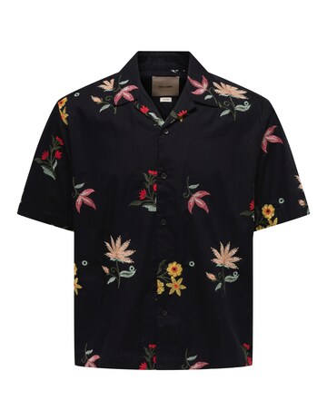 Only & Sons Edward Floral Embroided Shirt - Black