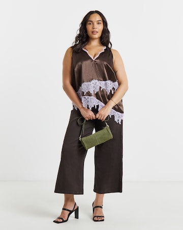 Simply Be Chocolate Satin Lace Trim Cami