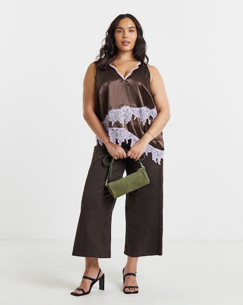 Simply Be Chocolate Satin Lace Trim Cami