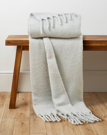 Faux Mohair Fringed Throw - Light Grey