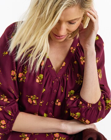 Floral Collarless Button Through Blouse