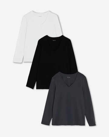 Black, White, Charcoal 3 Pack V-Neck Long Sleeve T-Shirt